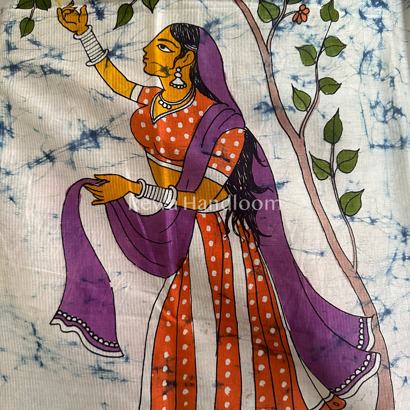 Maheshwari Dark Blue Hand painted Dupatta BT07