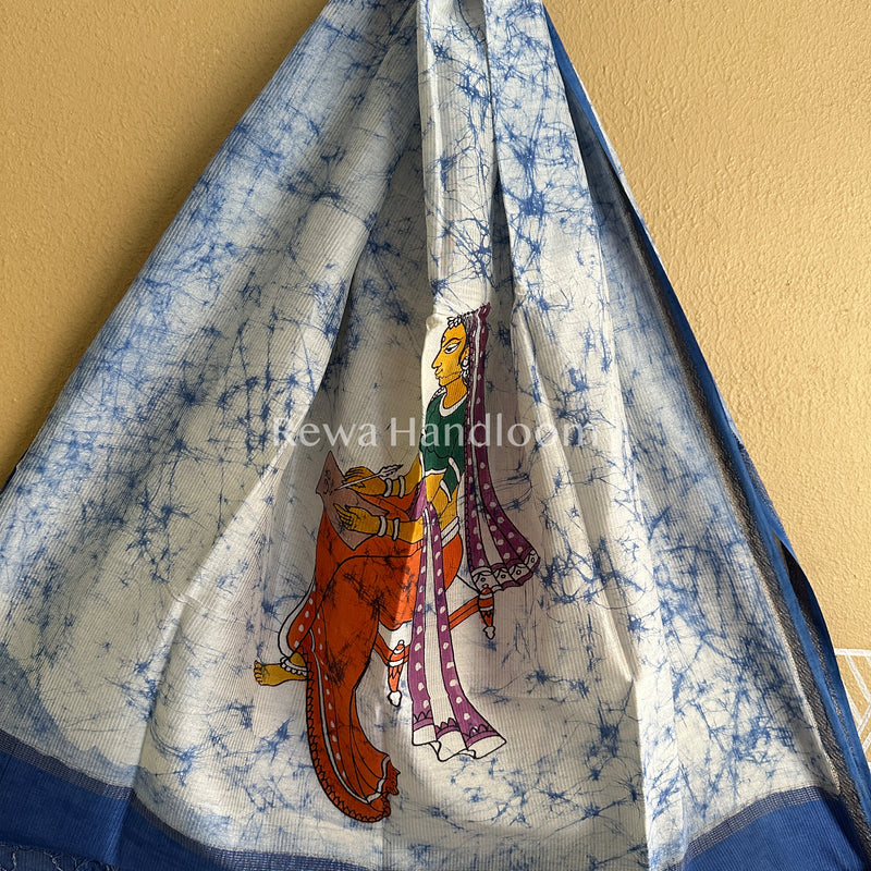 Maheshwari Sky Blue Hand painted Dupatta BT0183