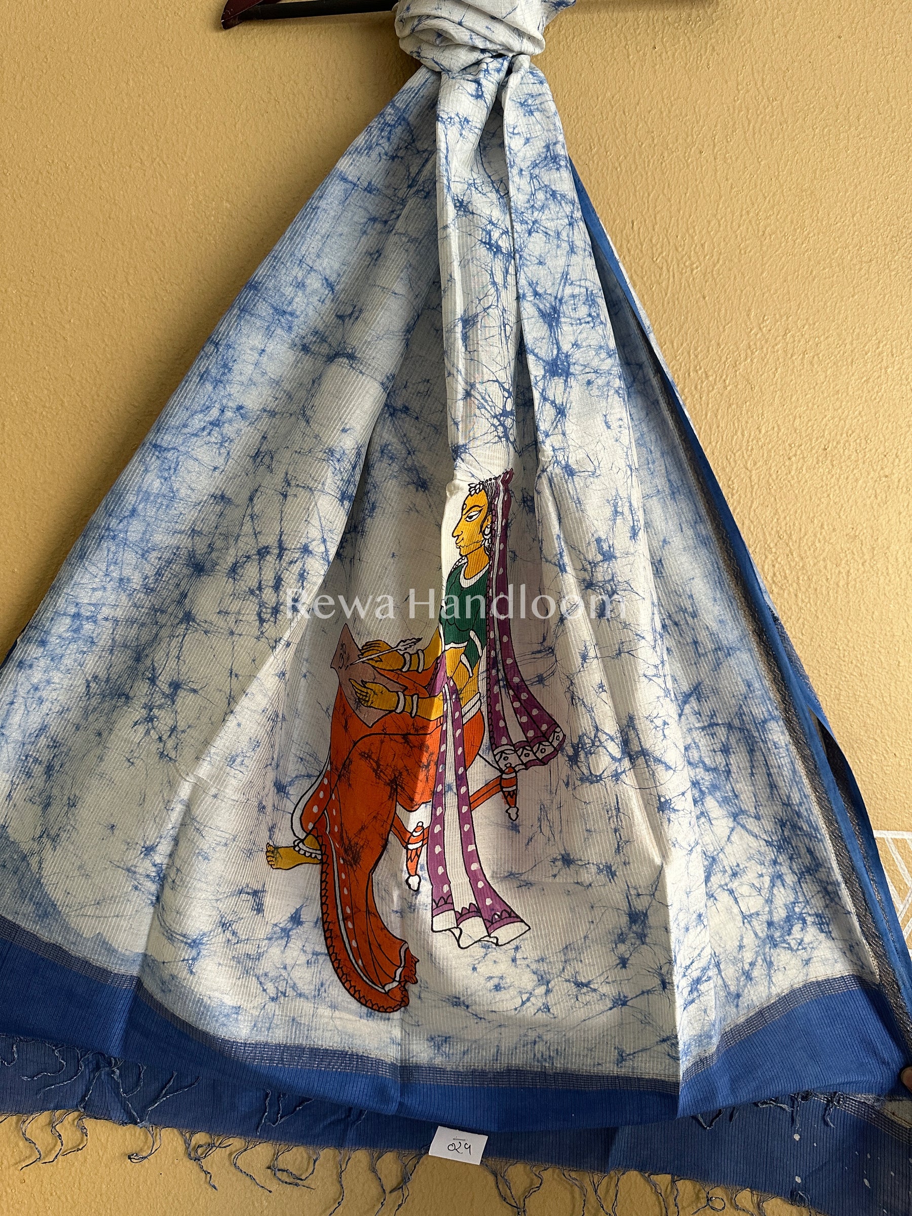 Maheshwari Sky Blue Hand painted Dupatta BT0183