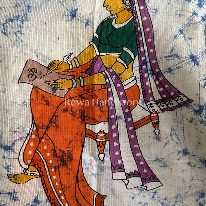 Maheshwari Sky Blue Hand painted Dupatta BT0183