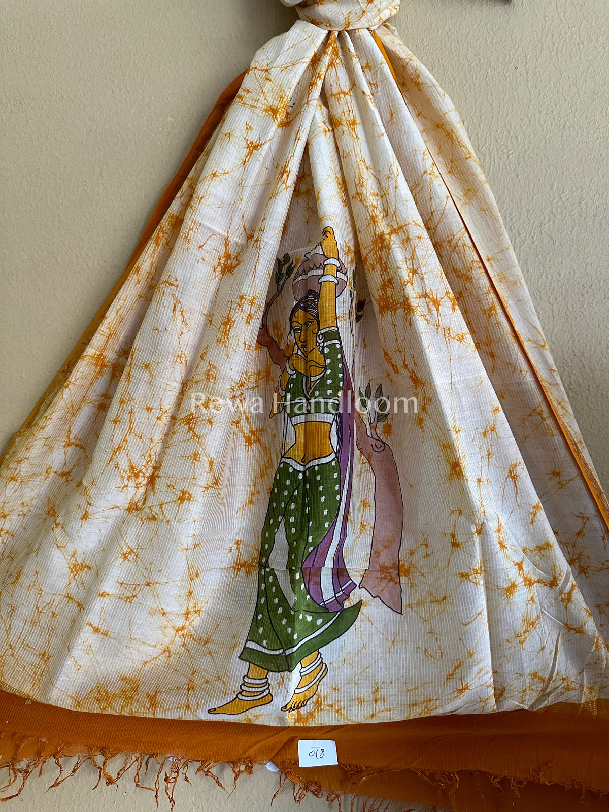 Maheshwari Golden Yellow Hand painted Dupatta-BT03