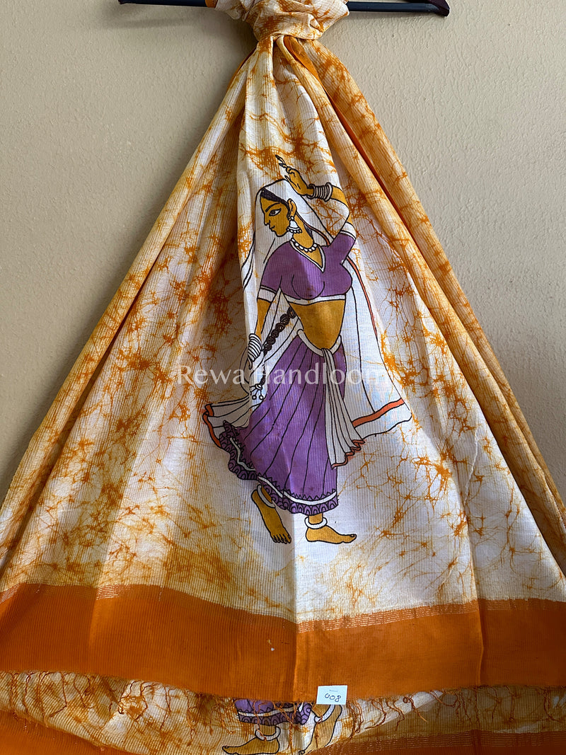 Maheshwari Mustard-Yellow Hand painted Dupatta BT015