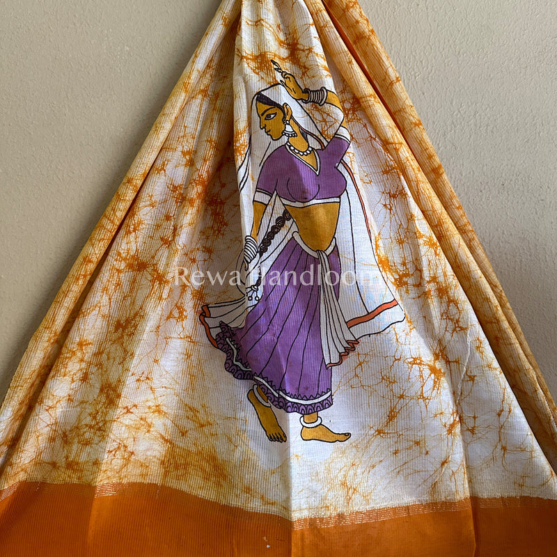 Maheshwari Mustard-Yellow Hand painted Dupatta BT015