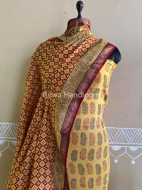 Maheshwari Yellow-Maroon Bagh Print Suit BSP039