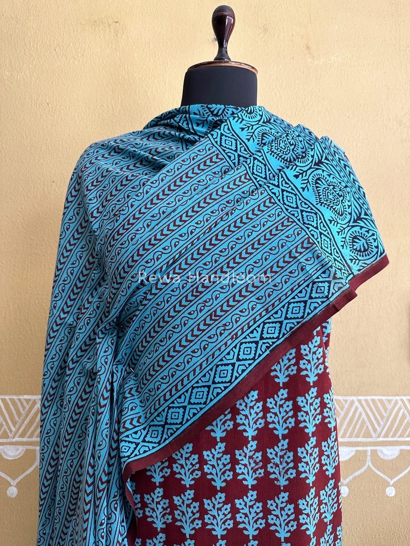 Maroon-Firozi Bagh Print Cotton Suit BCSP0125