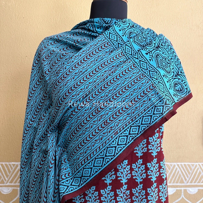 Maroon-Firozi Bagh Print Cotton Suit BCSP0125