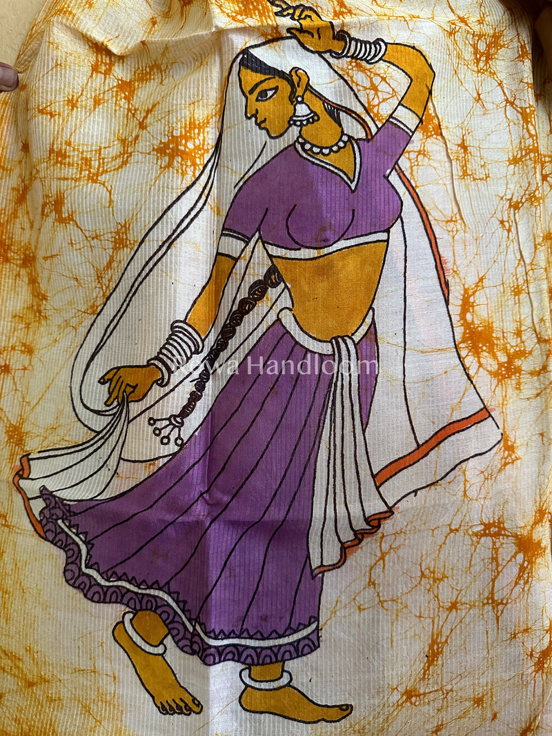 Maheshwari Mustard-Yellow Hand painted Dupatta BT015