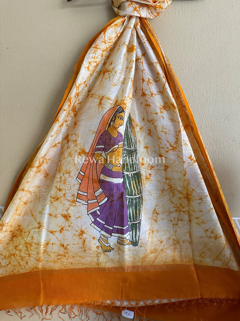 Maheshwari Mustard Yellow Hand painted Dupatta BT017