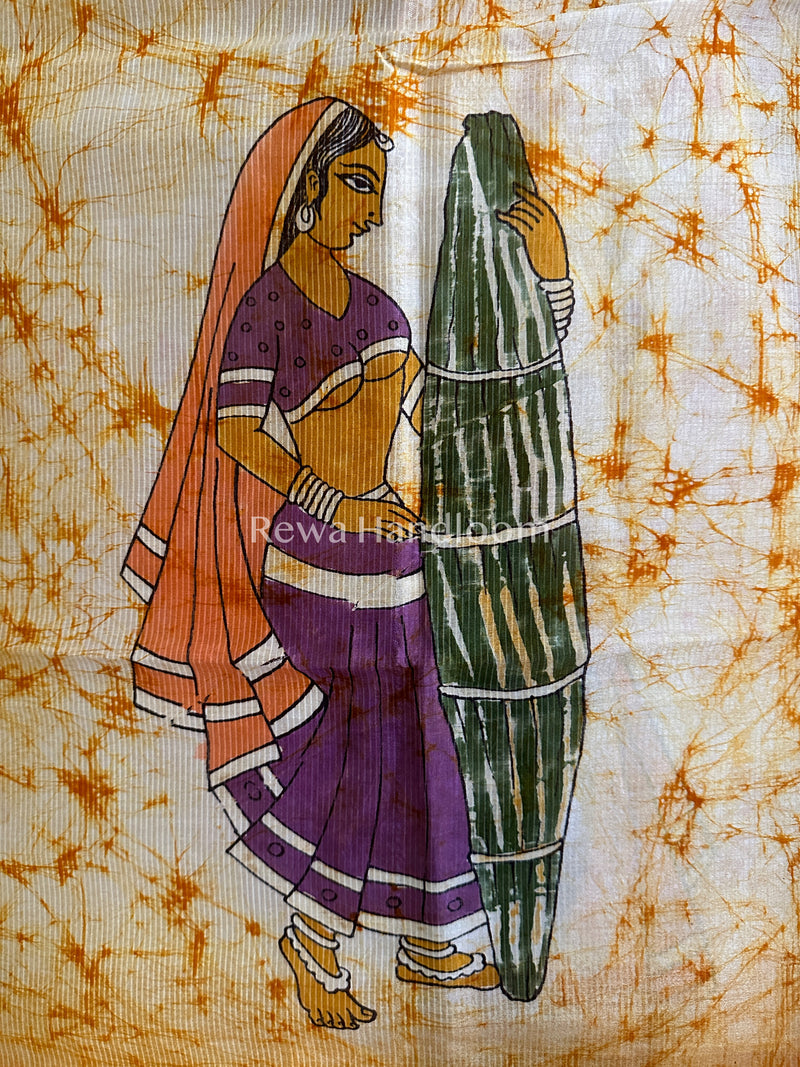 Maheshwari Mustard Yellow Hand painted Dupatta BT017