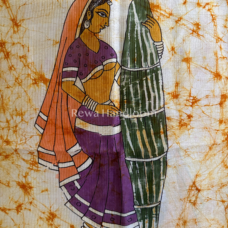 Maheshwari Mustard Yellow Hand painted Dupatta BT017