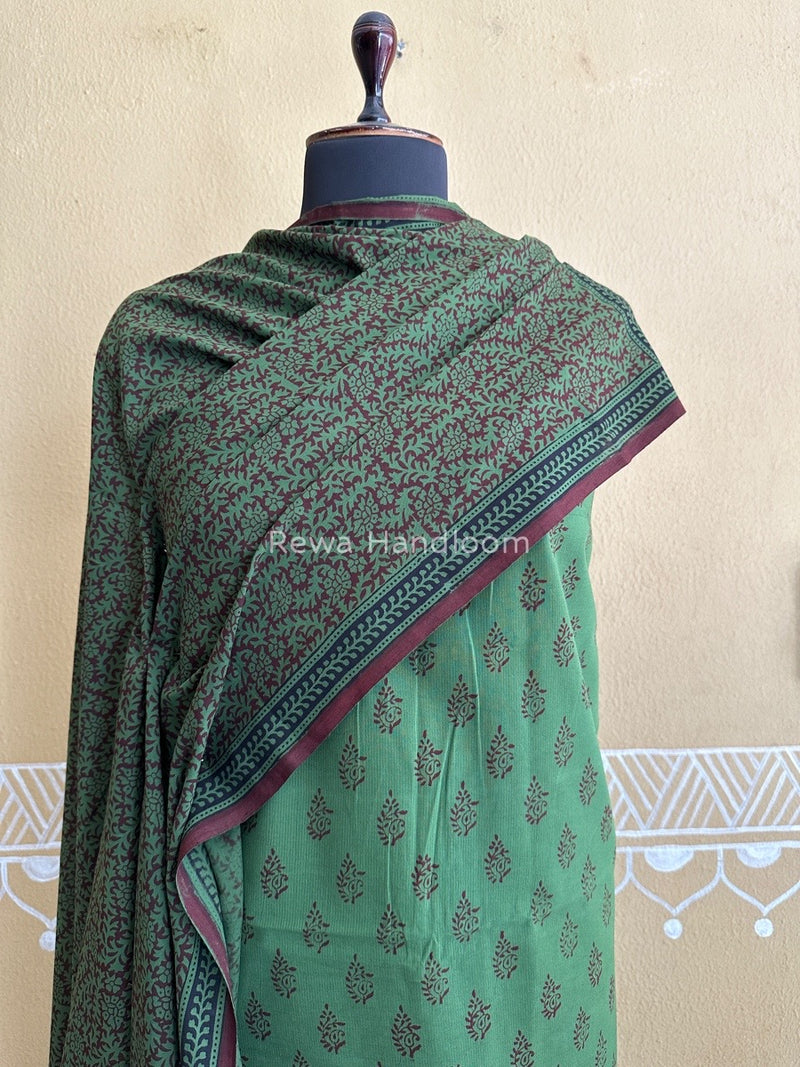 Green-Chocolate Brown Bagh Print Cotton Suit BCSP0126