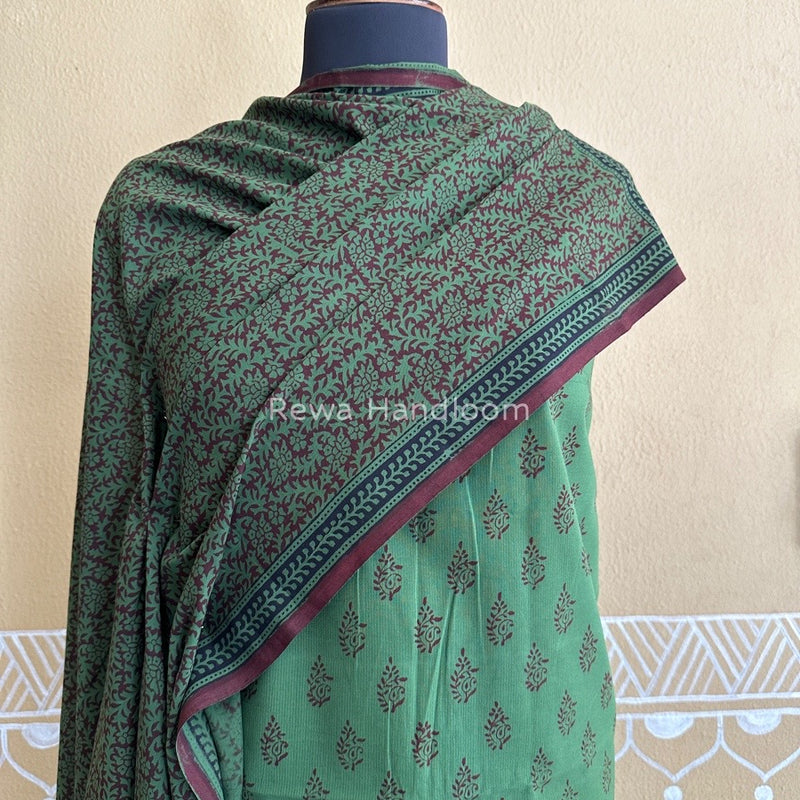 Green-Chocolate Brown Bagh Print Cotton Suit BCSP0126