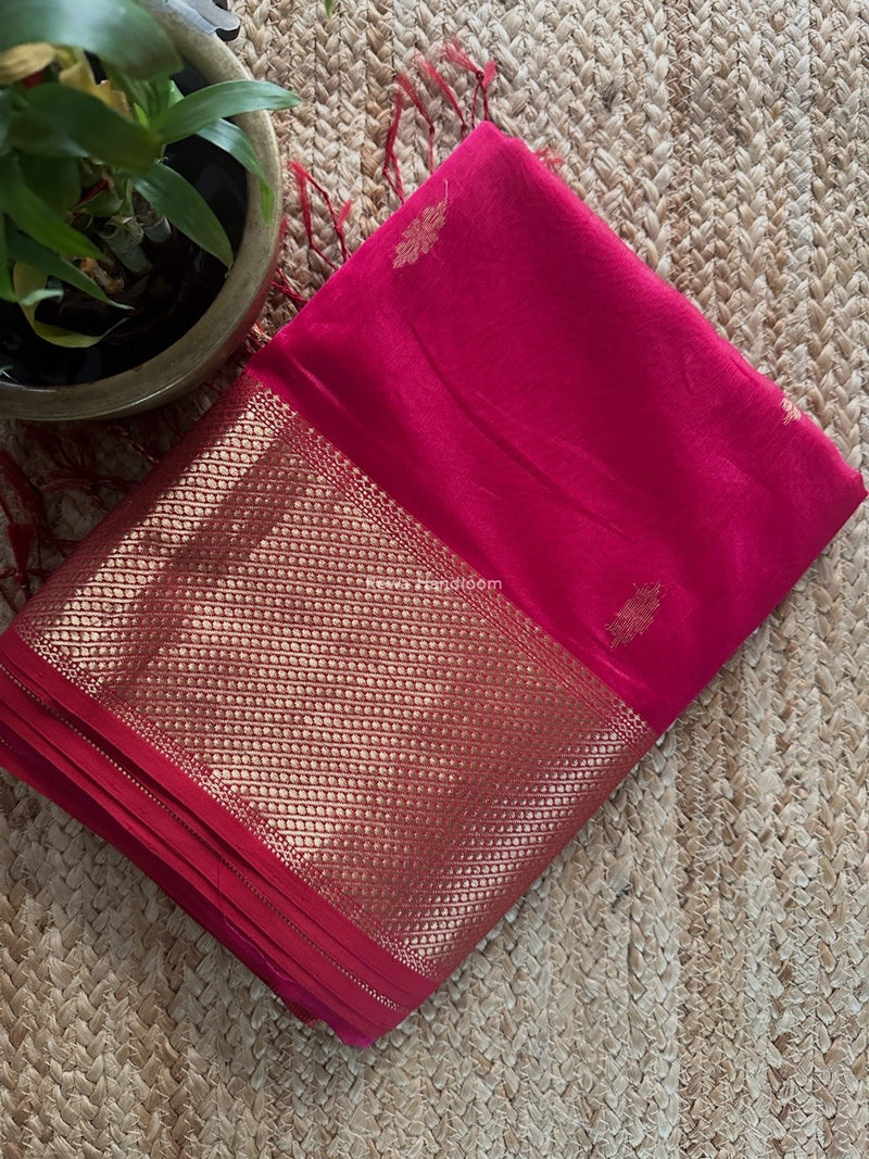 Rani Pink Butta Zari Border Maheshwari Saree LBS041