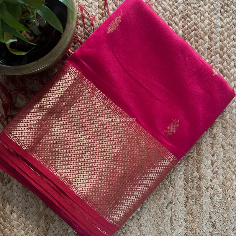 Rani Pink Butta Zari Border Maheshwari Saree LBS041