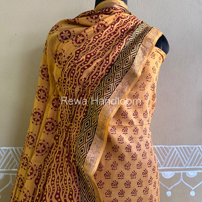 Maheshwari Yellow-Maroon Bagh Print Suit BSP0106