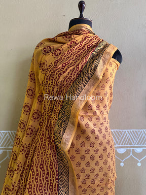 Maheshwari Yellow-Maroon Bagh Print Suit BSP0106