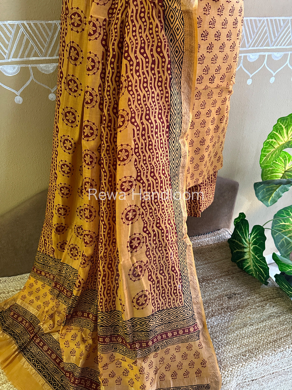 Maheshwari Yellow-Maroon Bagh Print Suit BSP0106