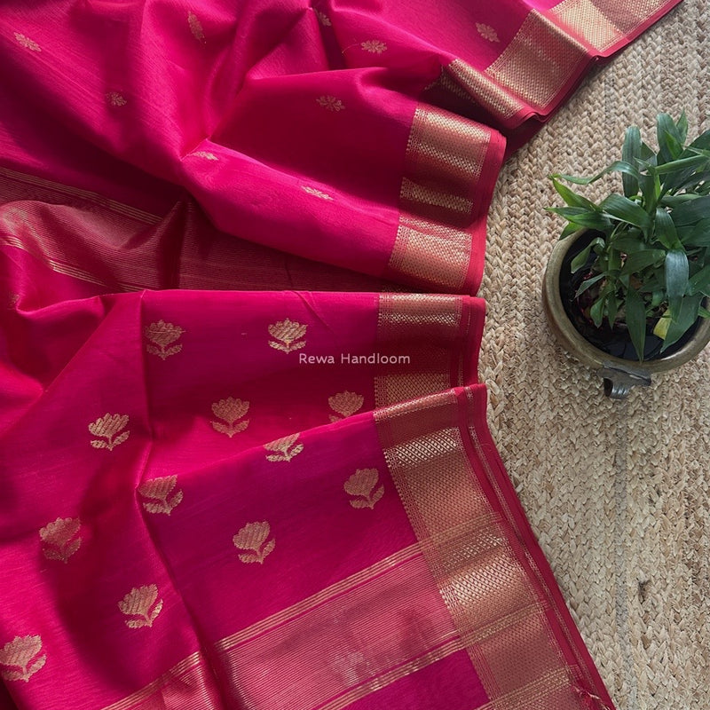 Rani Pink Butta Zari Border Maheshwari Saree LBS041