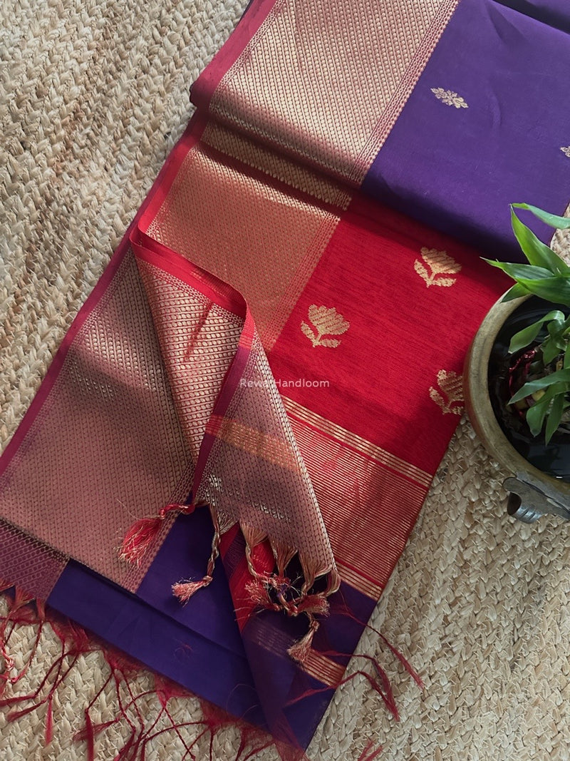 Butta Zari Border Maheshwari Saree