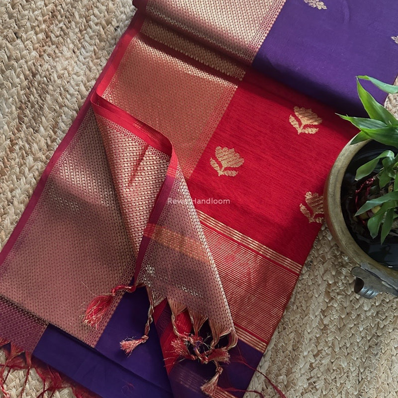 Butta Zari Border Maheshwari Saree