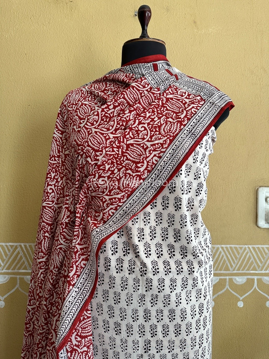 White-Maroon Bagh Print Cotton Suit BCS001