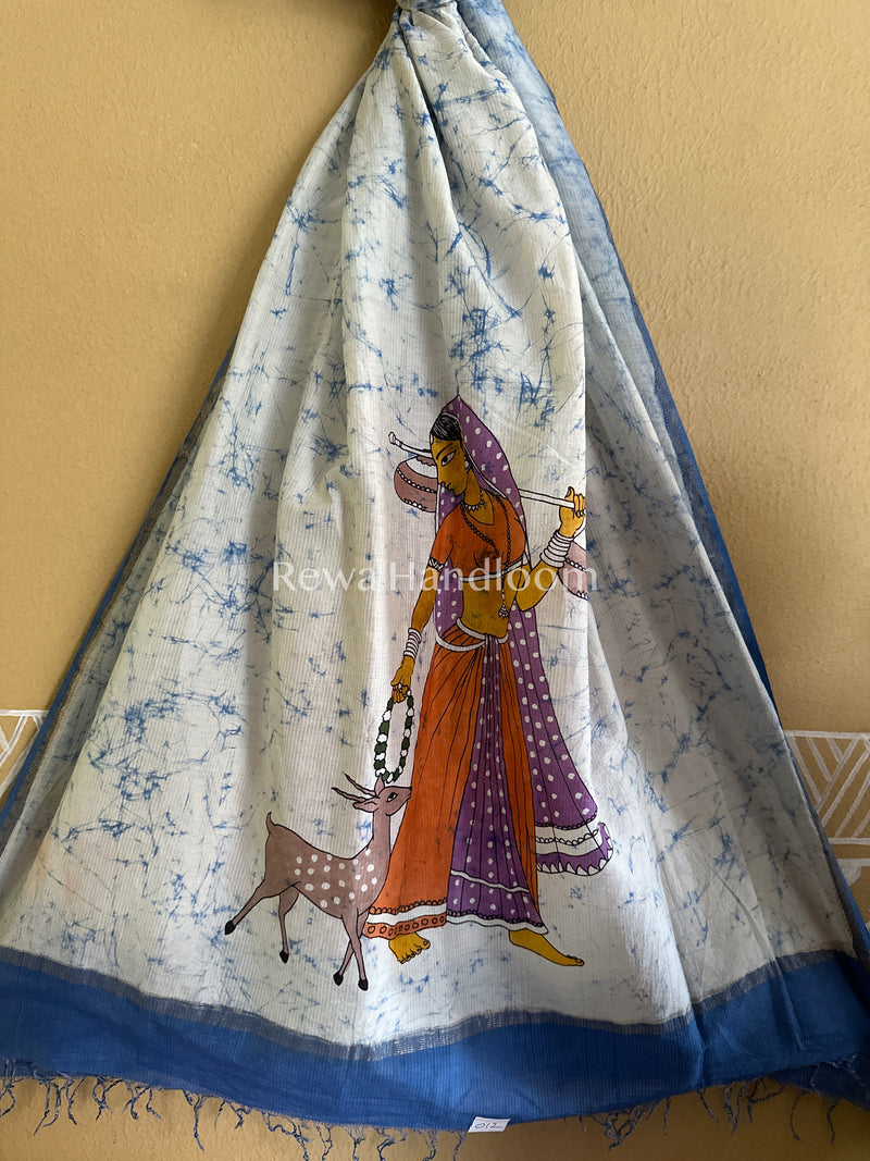 Maheshwari Sky Blue Hand painted Dupatta BT028