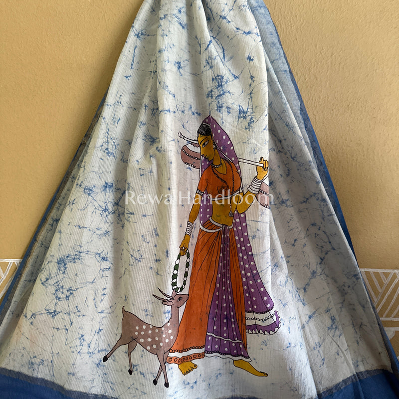 Maheshwari Sky Blue Hand painted Dupatta BT028