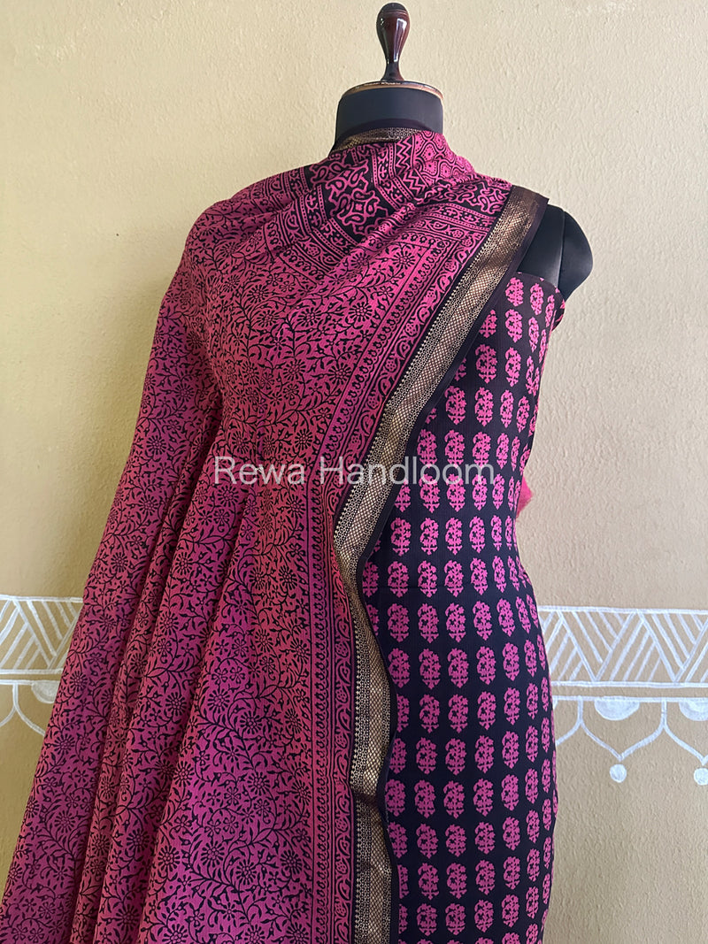 Maheshwari Black-Pink Bagh Print Suit BSP023