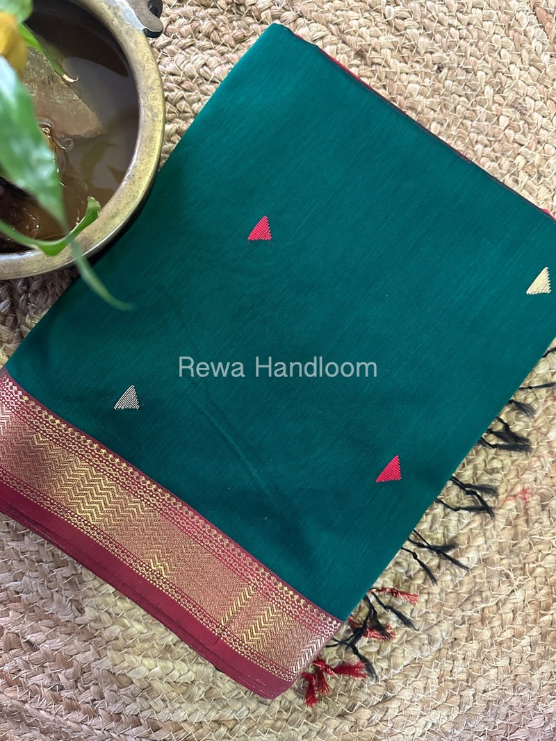 Maheshwari Green Zari Butti Saree SBT067