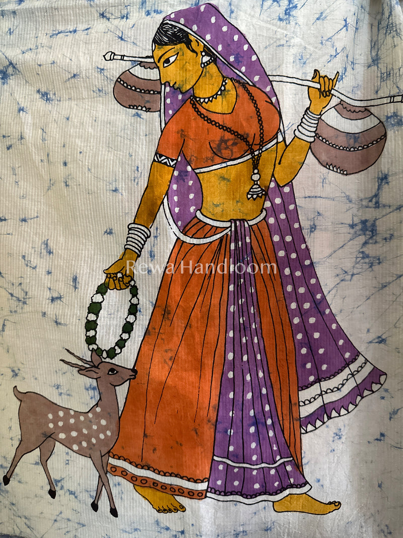 Maheshwari Sky Blue Hand painted Dupatta BT028