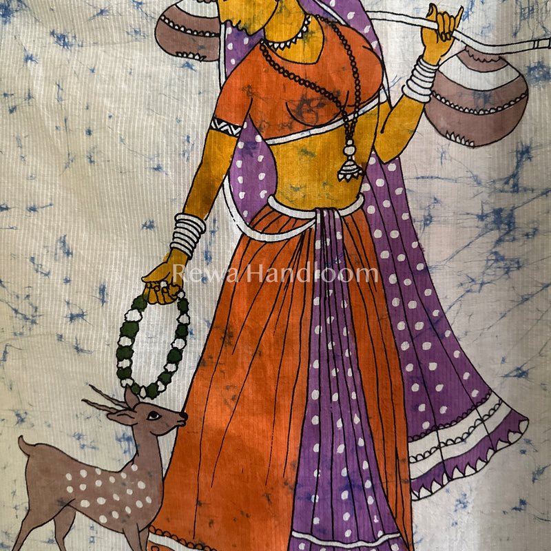 Maheshwari Sky Blue Hand painted Dupatta BT028