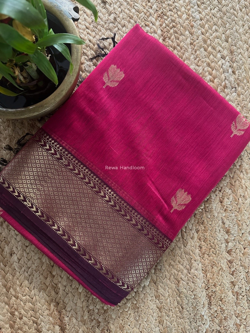 Rani Pink Butta Zari Border Maheshwari Saree LLBS010