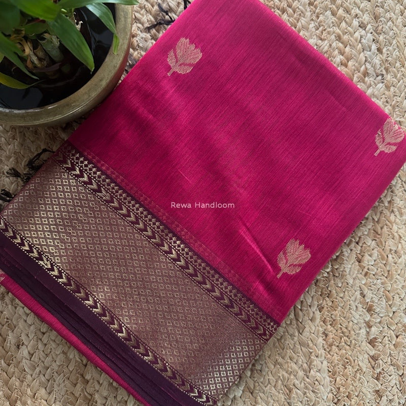 Rani Pink Butta Zari Border Maheshwari Saree LLBS010