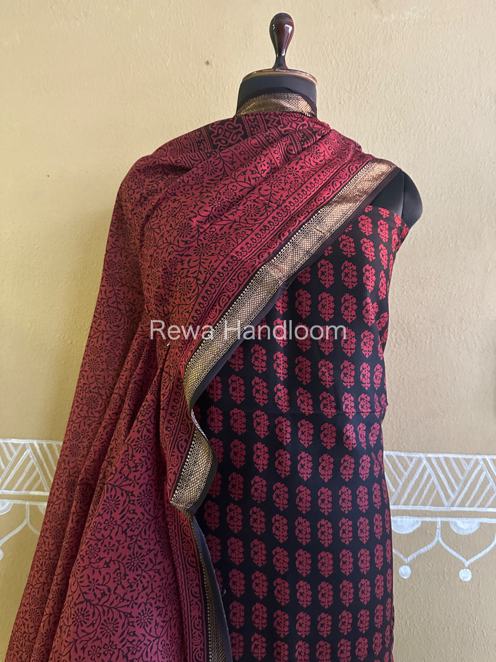 Maheshwari Black-Maroon Bagh Print Suit BSP035