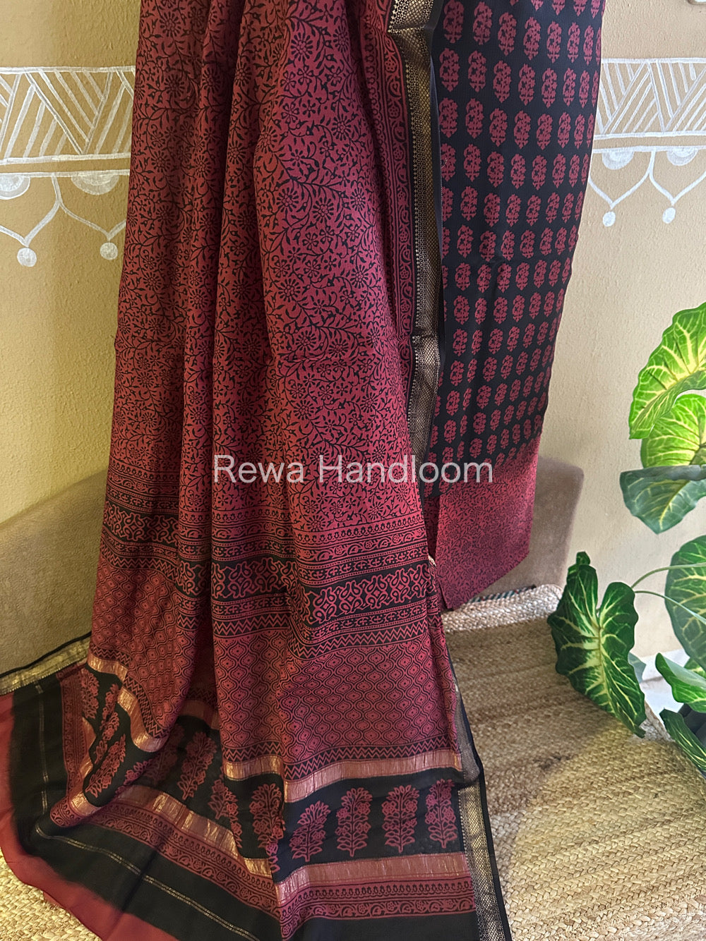 Maheshwari Black-Maroon Bagh Print Suit- BSP035