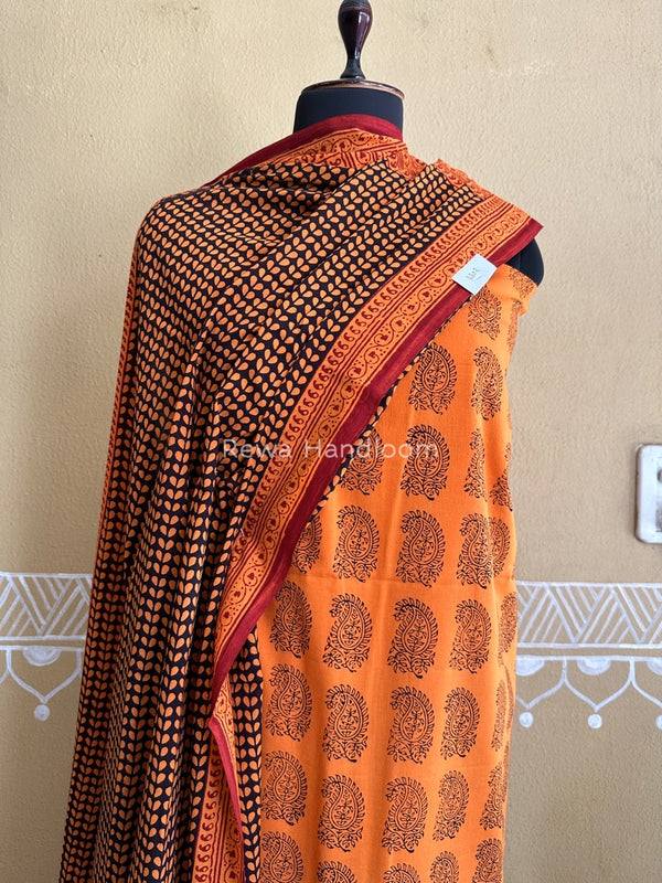 Orange-black Bagh Print Cotton Suit BCS002