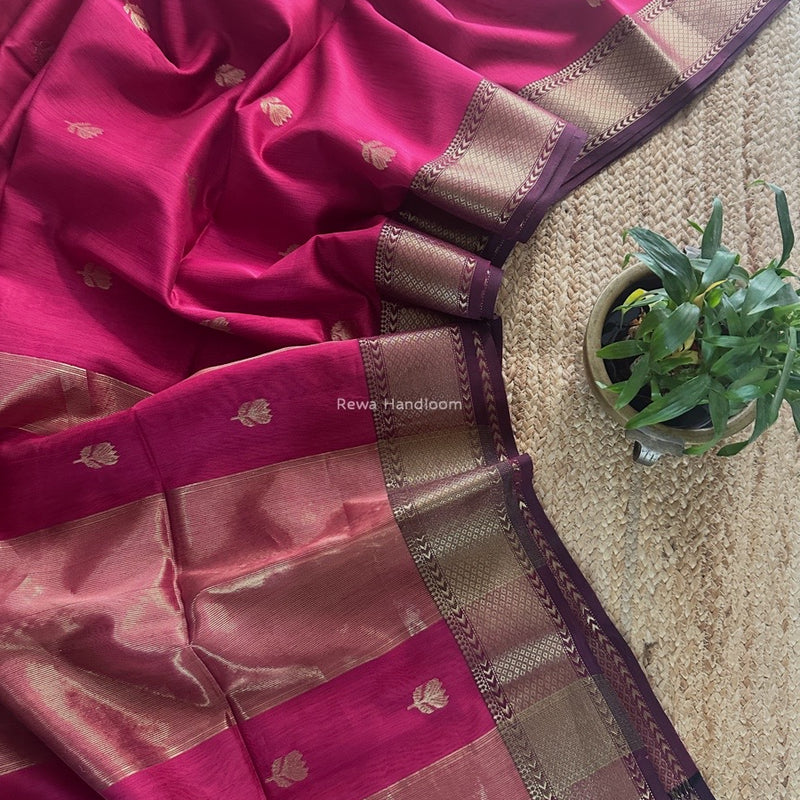 Rani Pink Butta Zari Border Maheshwari Saree LLBS010
