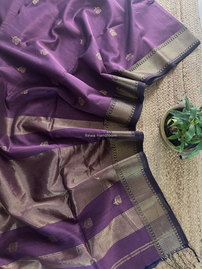 Lavender Butta Zari Border Maheshwari Saree LLBS05