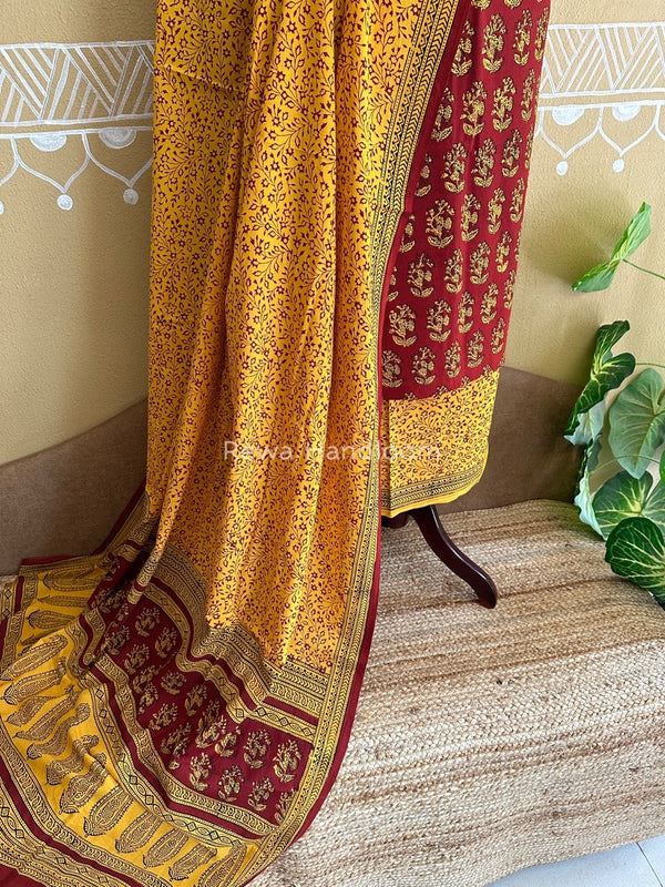 Maroon-Yellow Bagh Print Cotton Suit BCS003