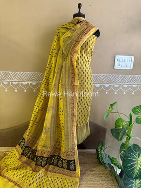 Maheshwari Yellow-Black Bagh Print Suit- BSP02