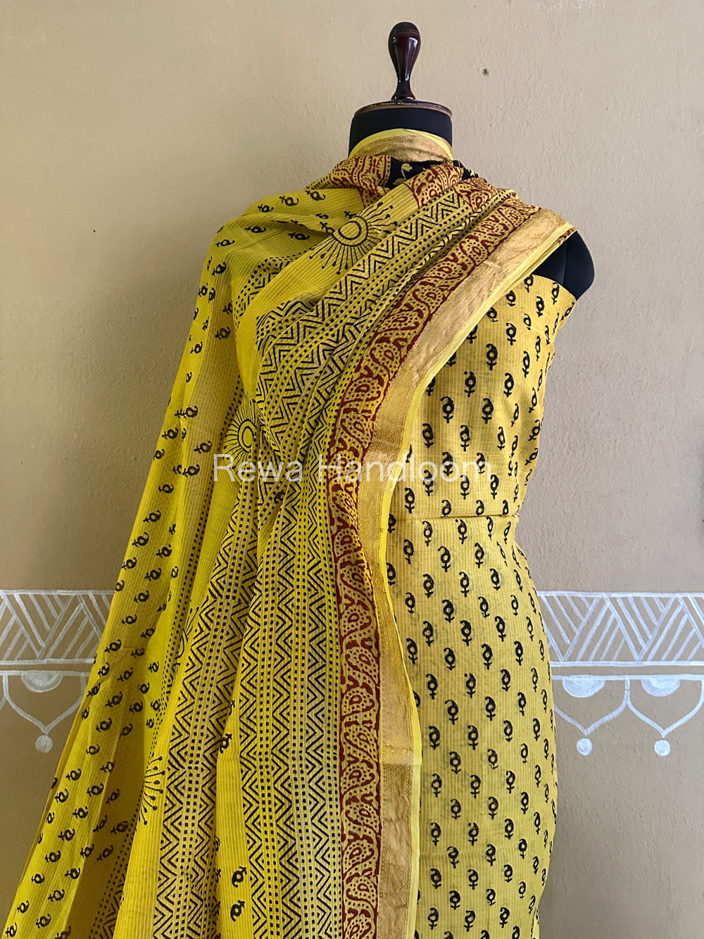 Maheshwari Yellow-Black Bagh Print Suit- BSP02