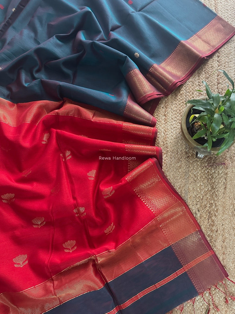 Morpankhi Butta Zari Border Maheshwari Saree LBS038