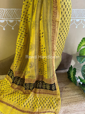 Maheshwari Yellow-Black Bagh Print Suit- BSP02