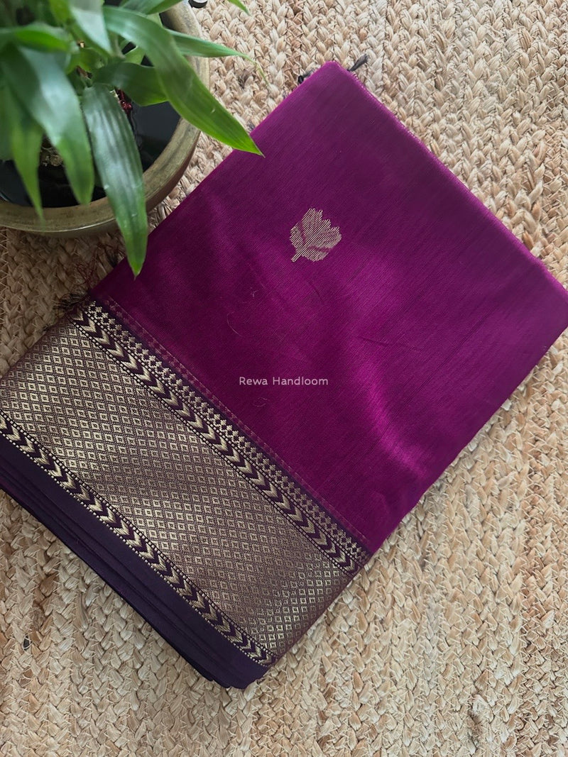 Dark Magenta Butta Zari Border Maheshwari Saree LLBS06