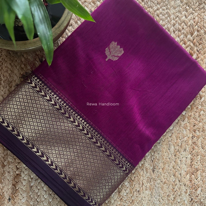 Dark Magenta Butta Zari Border Maheshwari Saree LLBS06