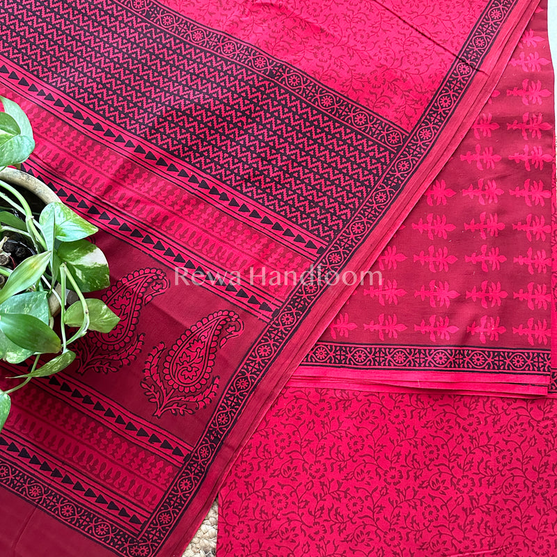 Beetroot Bagh Print Cotton Suit-BCS20