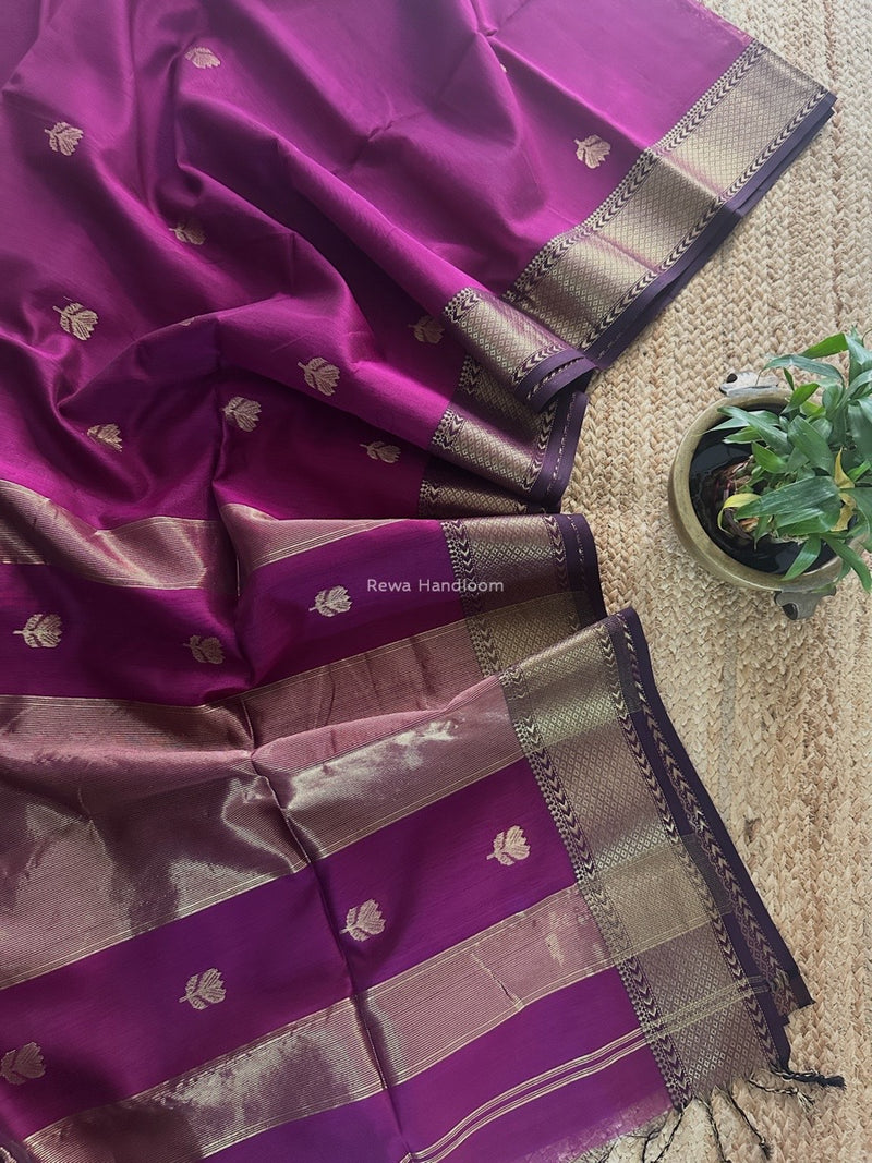 Dark Magenta Butta Zari Border Maheshwari Saree LLBS06