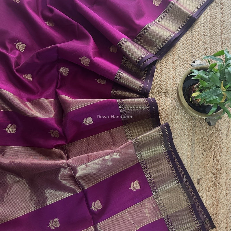 Dark Magenta Butta Zari Border Maheshwari Saree LLBS06