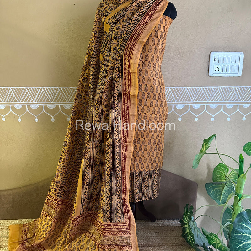 Maheshwari Yellow-Black Bagh Print Suit BSP0107