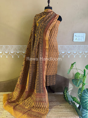 Maheshwari Yellow-Black Bagh Print Suit- BSP0107